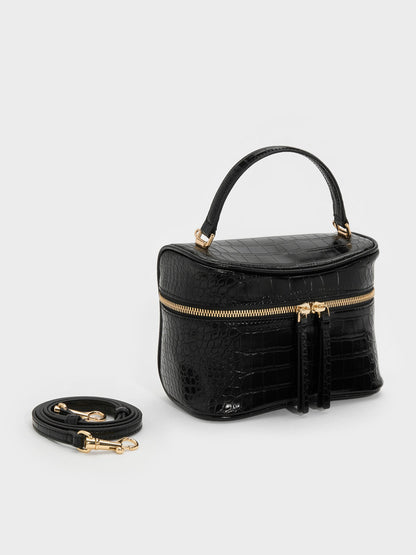 CHARLES & KEITH Sale / Pansy Croc-Effect Vanity Bag - Black