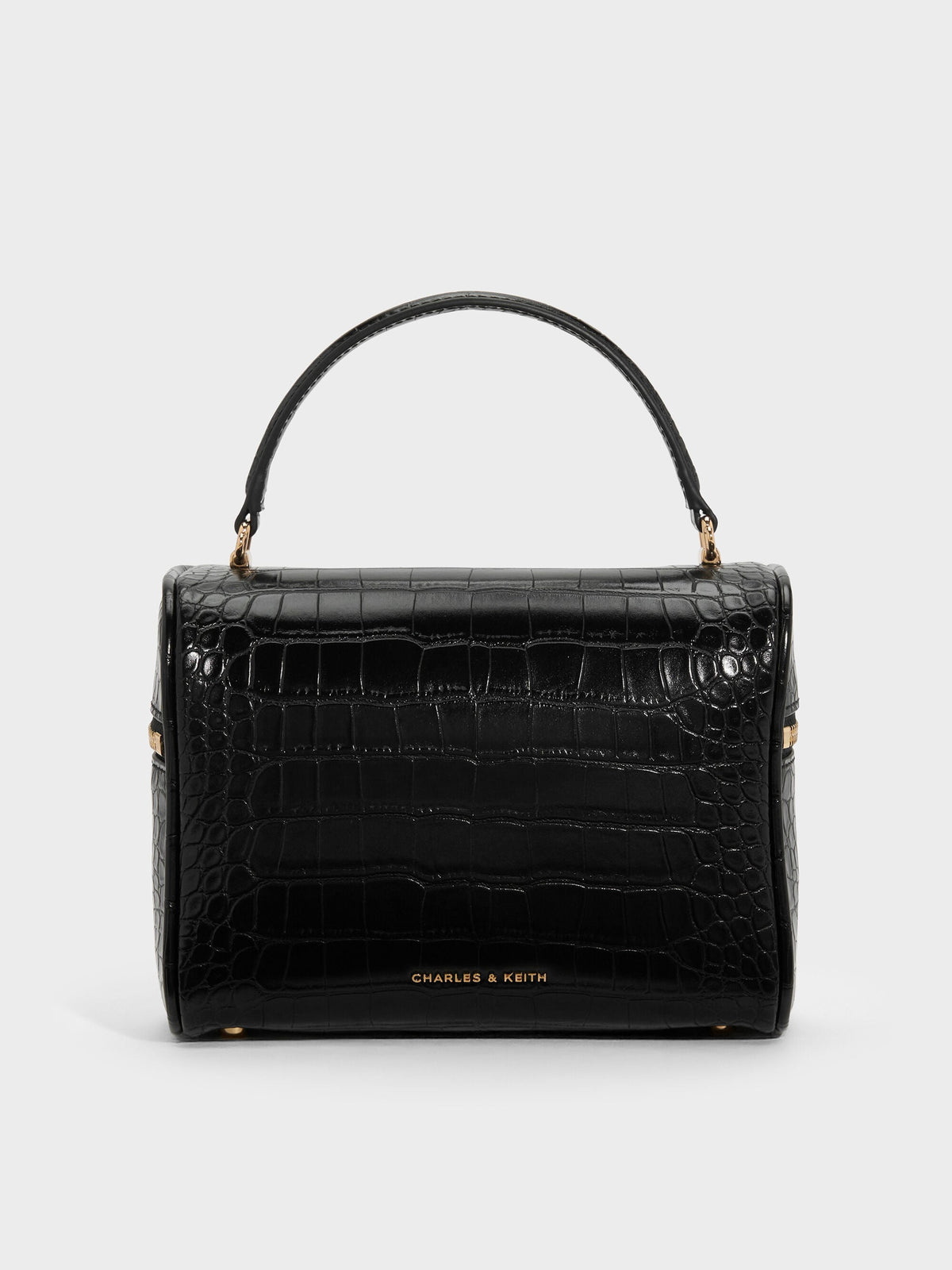 CHARLES & KEITH Sale / Pansy Croc-Effect Vanity Bag - Black