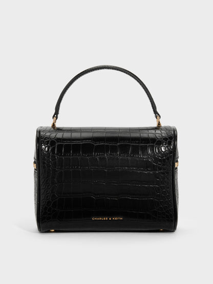 CHARLES & KEITH Sale / Pansy Croc-Effect Vanity Bag - Black