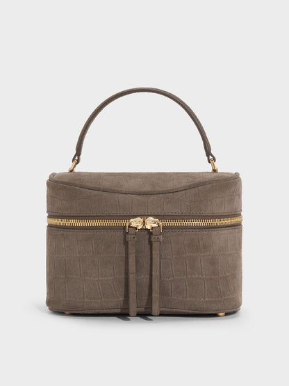 CHARLES & KEITH Customer Favorite / Pansy Croc-Effect Vanity Bag - Stone Grey