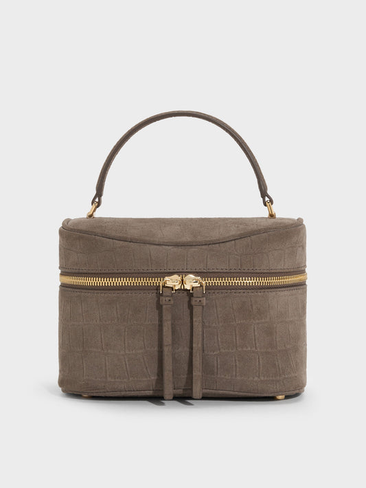 CHARLES & KEITH Customer Favorite / Pansy Croc-Effect Vanity Bag - Stone Grey