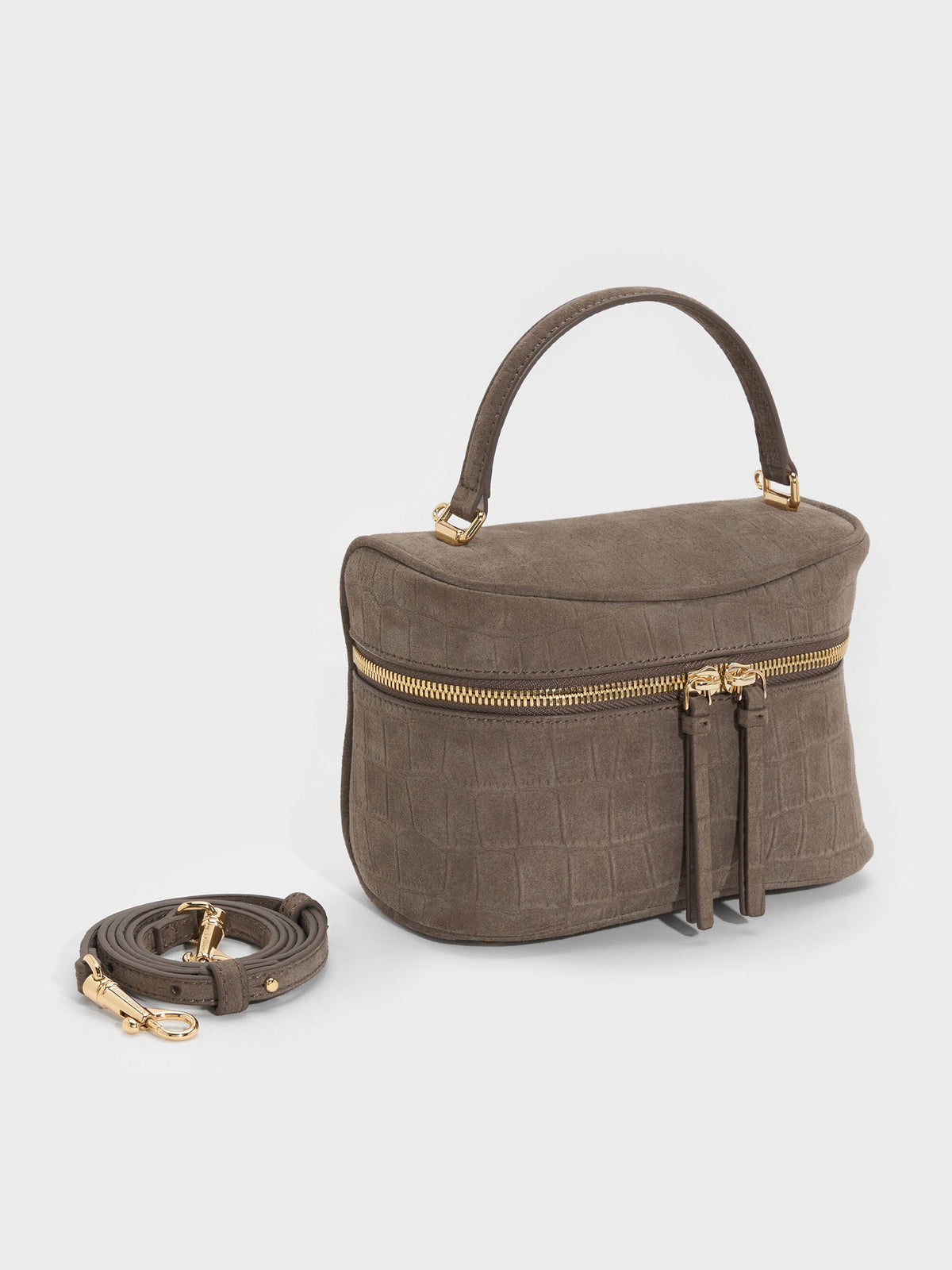 CHARLES & KEITH Customer Favorite / Pansy Croc-Effect Vanity Bag - Stone Grey