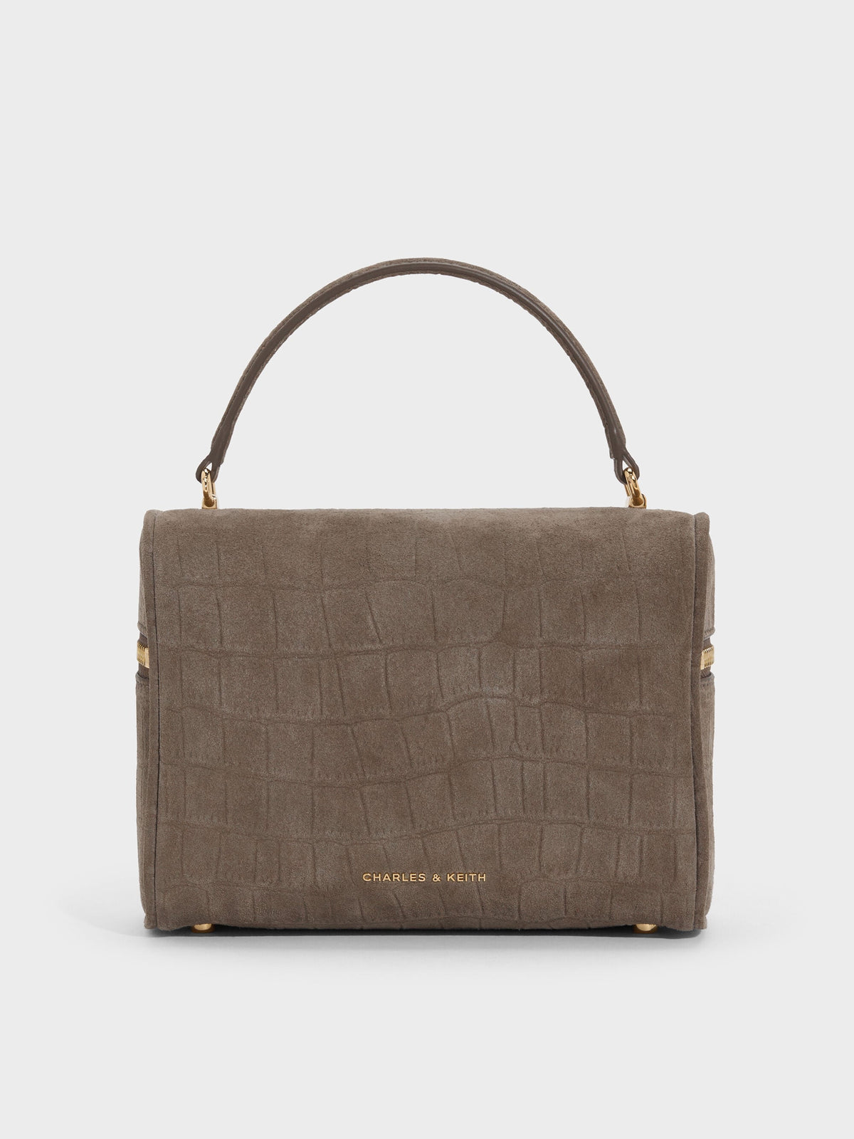 CHARLES & KEITH Customer Favorite / Pansy Croc-Effect Vanity Bag - Stone Grey
