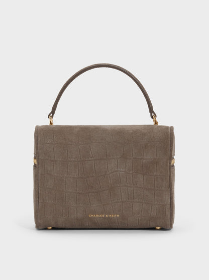 CHARLES & KEITH Customer Favorite / Pansy Croc-Effect Vanity Bag - Stone Grey