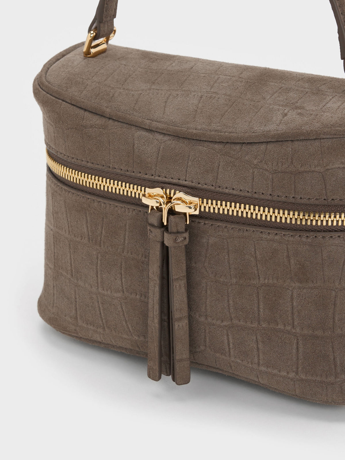 CHARLES & KEITH Customer Favorite / Pansy Croc-Effect Vanity Bag - Stone Grey