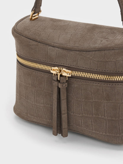 CHARLES & KEITH Customer Favorite / Pansy Croc-Effect Vanity Bag - Stone Grey