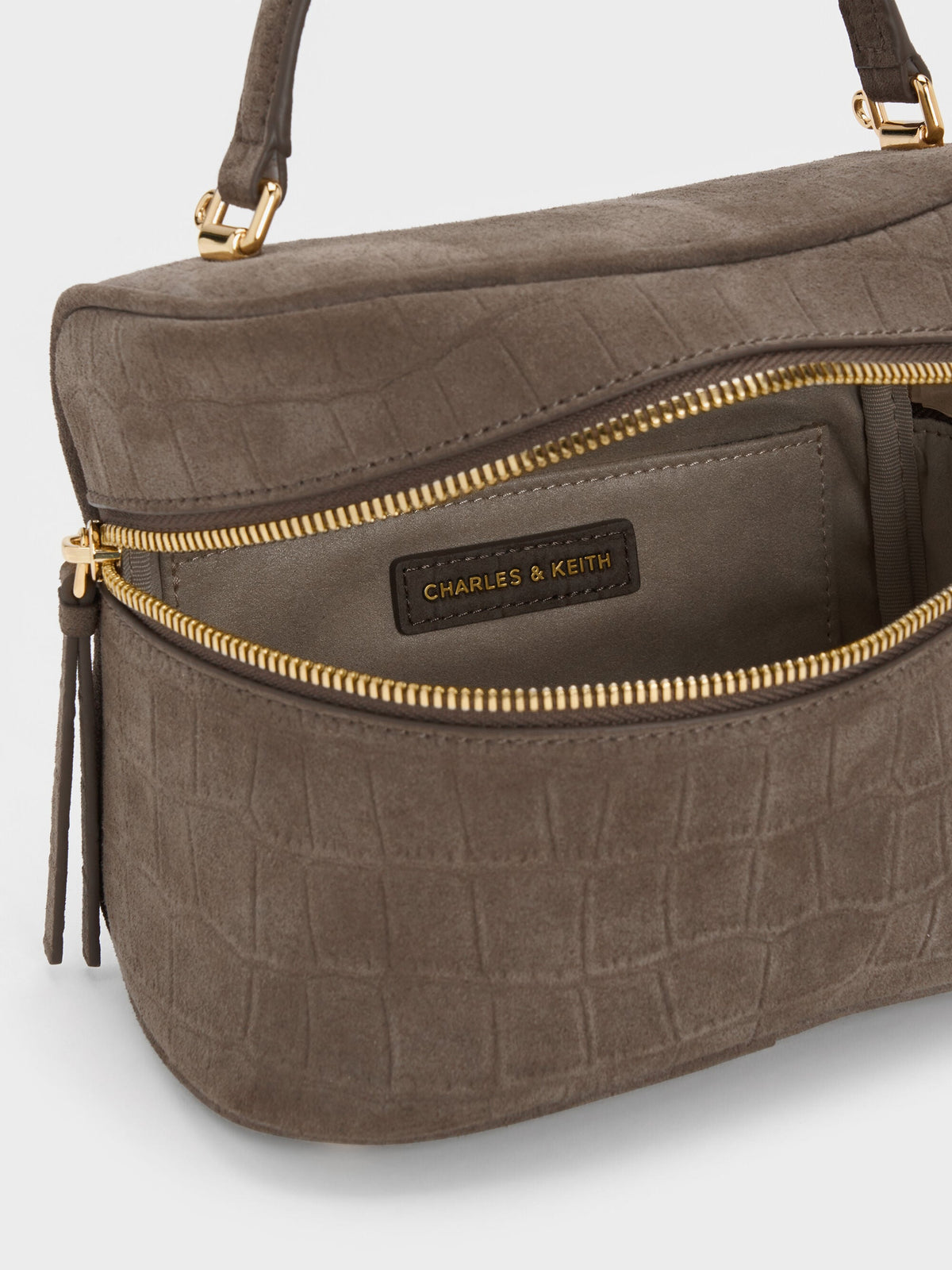 CHARLES & KEITH Customer Favorite / Pansy Croc-Effect Vanity Bag - Stone Grey