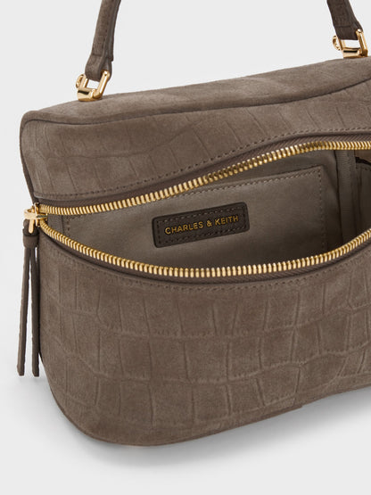 CHARLES & KEITH Customer Favorite / Pansy Croc-Effect Vanity Bag - Stone Grey