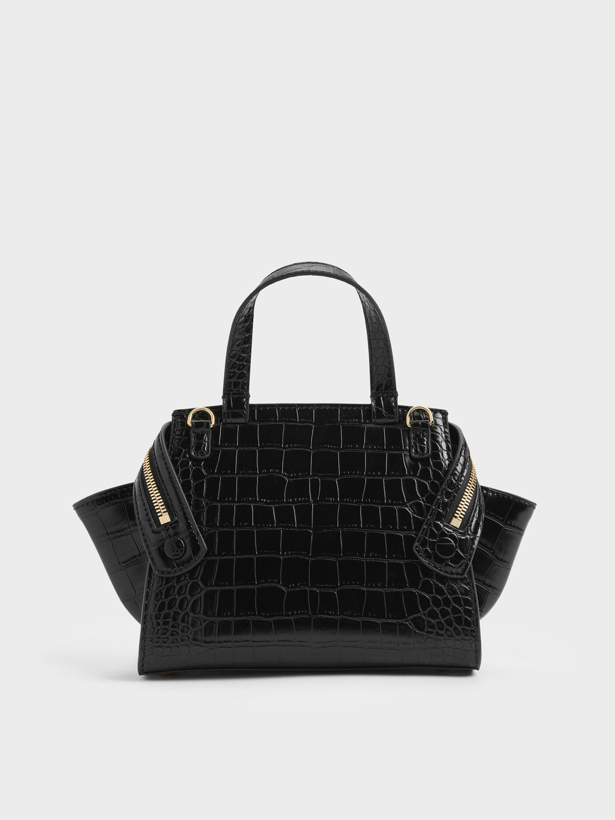 CHARLES & KEITH Discount / Pansy Trapeze Croc-Effect Top Handle Bag - Black