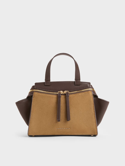 CHARLES & KEITH Hot Sale / Pansy Two-Tone Trapeze Top Handle Bag - Sahara Sand