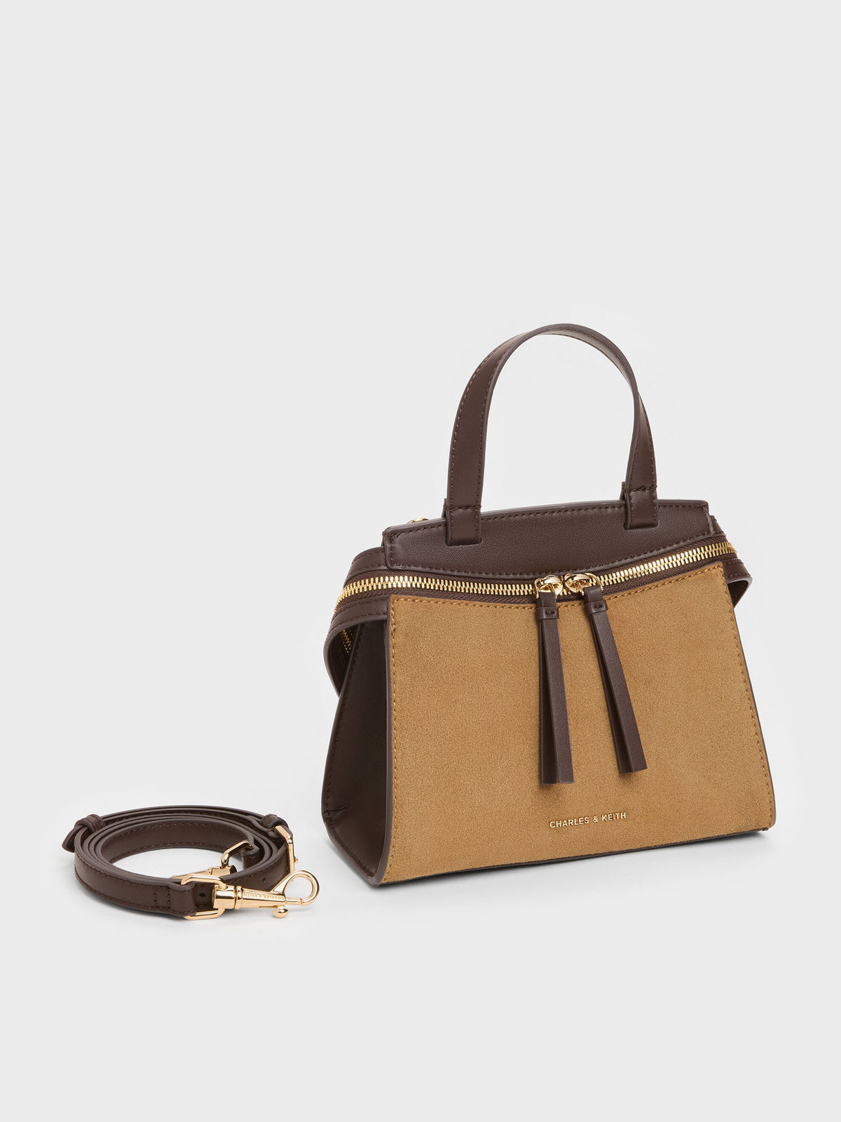 CHARLES & KEITH Hot Sale / Pansy Two-Tone Trapeze Top Handle Bag - Sahara Sand