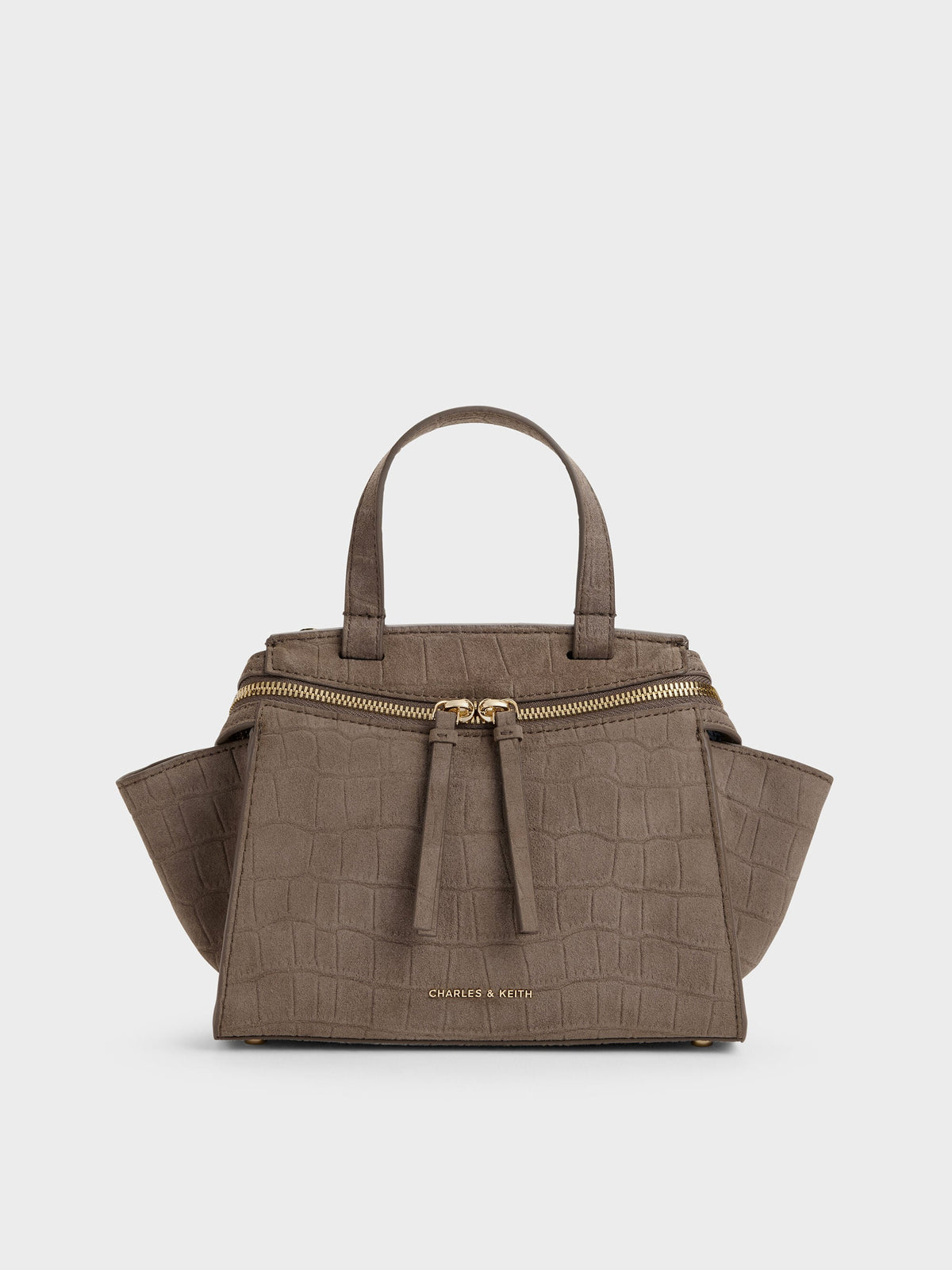 CHARLES & KEITH New / Pansy Trapeze Top Handle Bag - Stone Grey