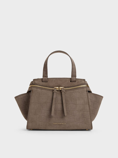 CHARLES & KEITH New / Pansy Trapeze Top Handle Bag - Stone Grey