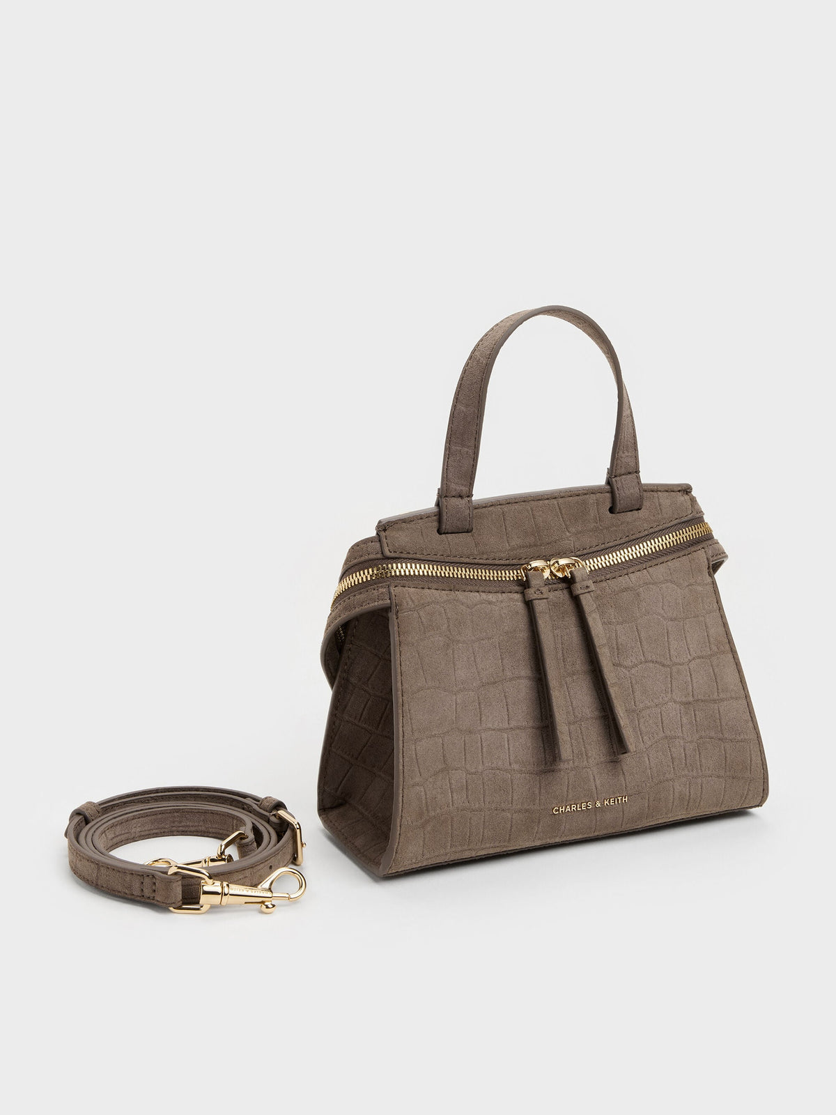 CHARLES & KEITH New / Pansy Trapeze Top Handle Bag - Stone Grey