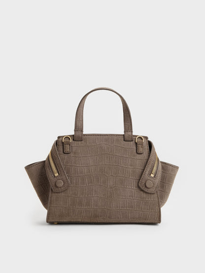 CHARLES & KEITH New / Pansy Trapeze Top Handle Bag - Stone Grey