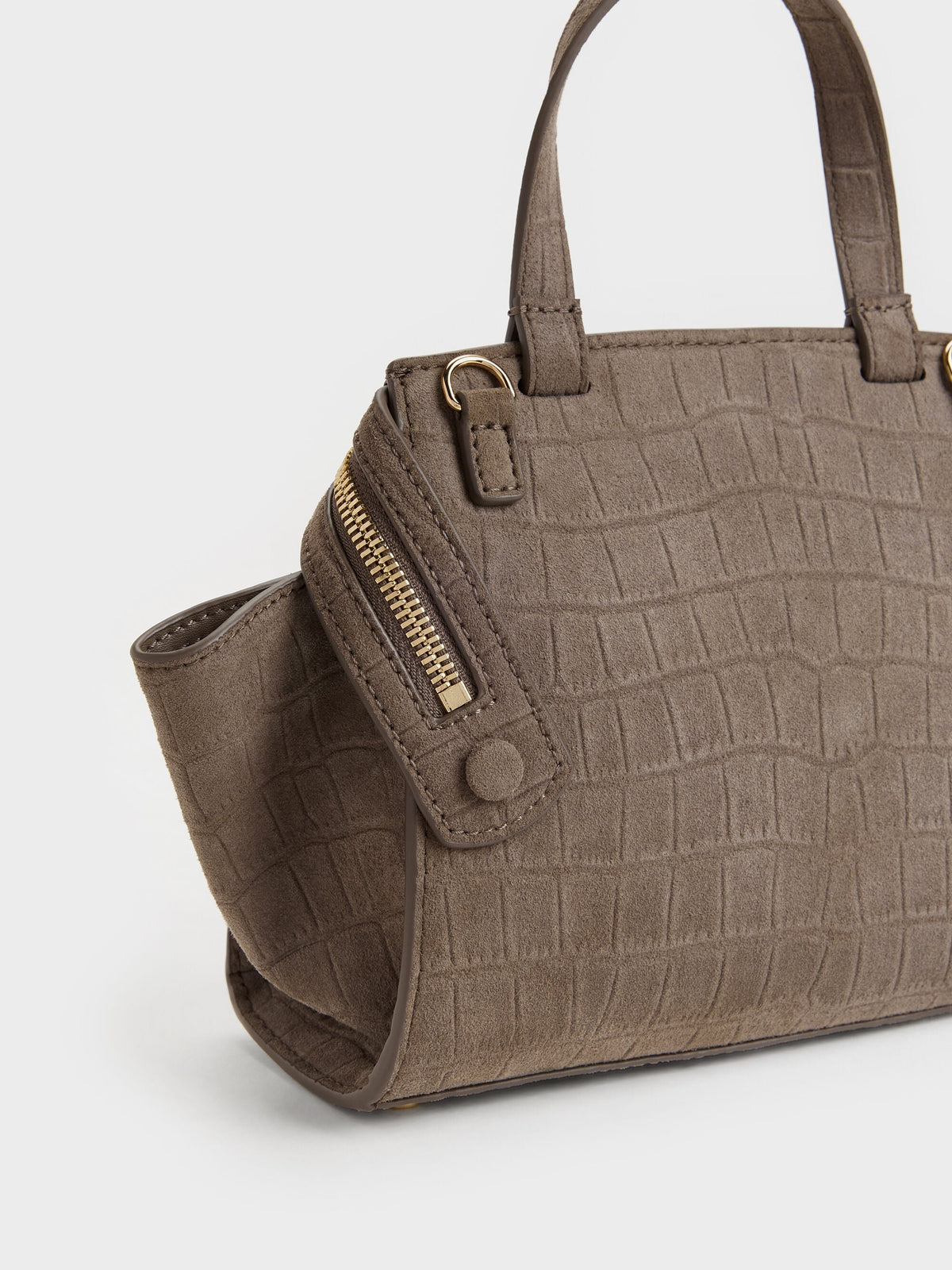 CHARLES & KEITH New / Pansy Trapeze Top Handle Bag - Stone Grey