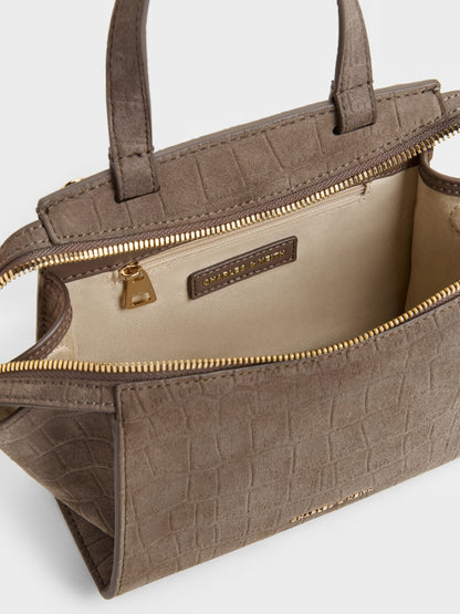CHARLES & KEITH New / Pansy Trapeze Top Handle Bag - Stone Grey