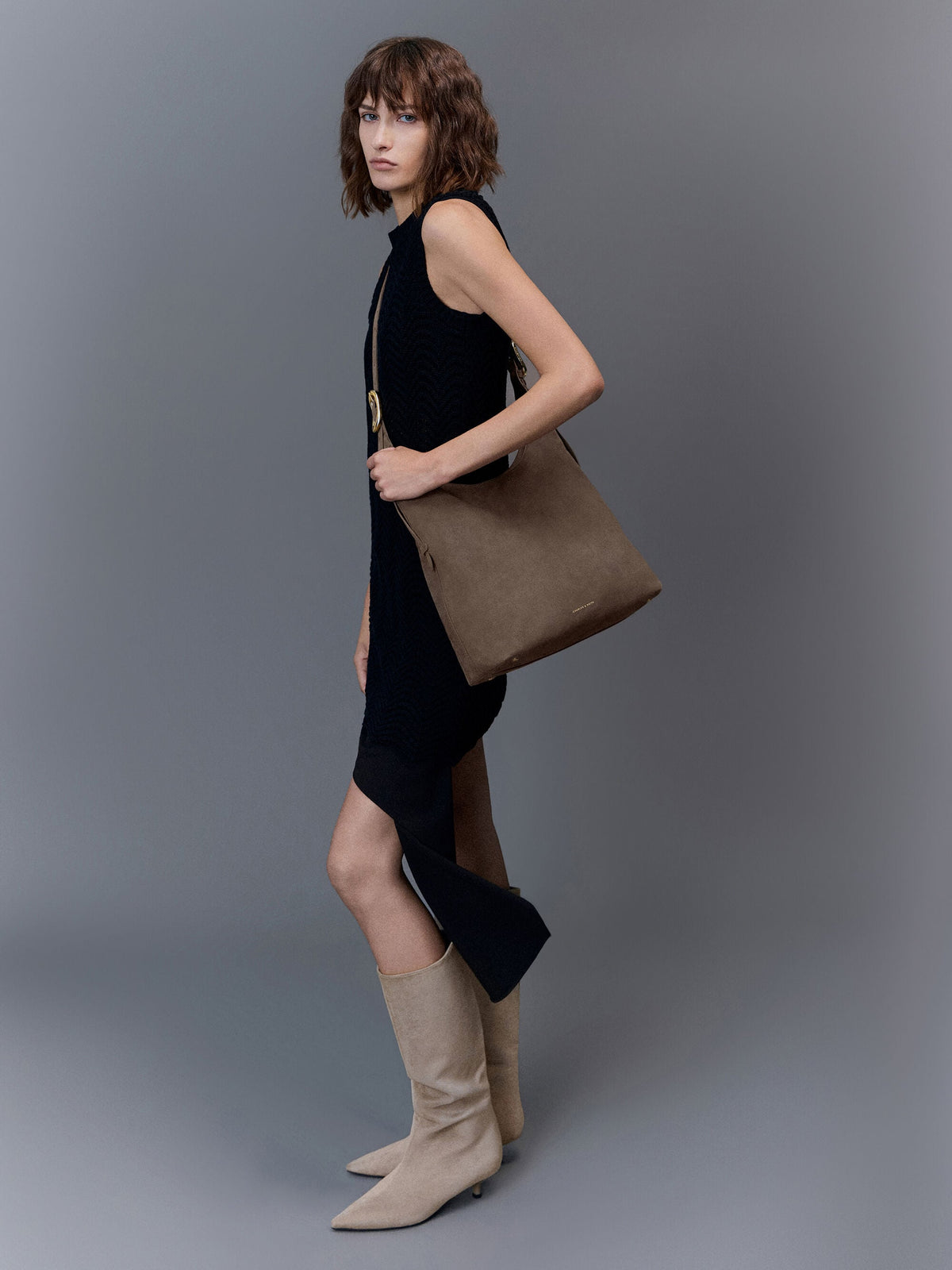 CHARLES & KEITH Signature / Aislin Hobo Bag - Stone Grey