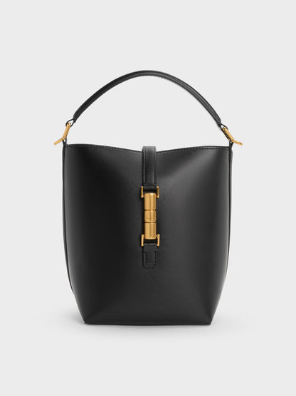 CHARLES & KEITH Popular / Cesia Metallic-Accent Bucket Bag - Black