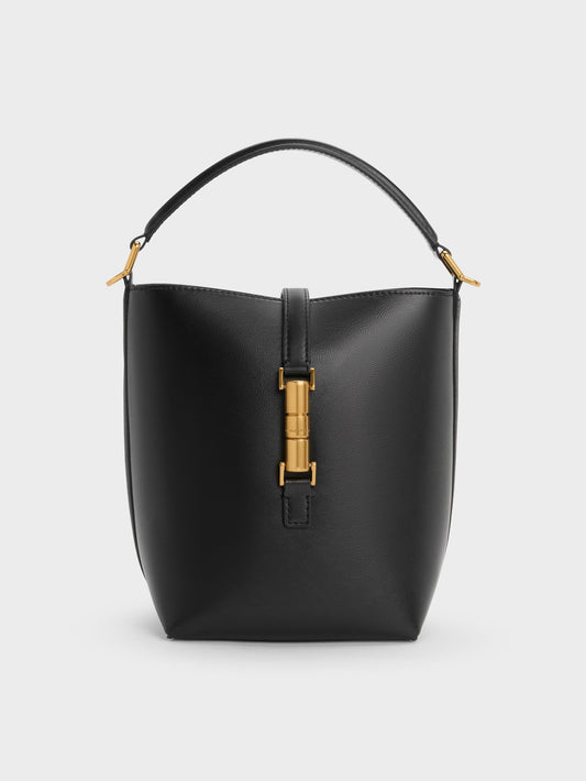 CHARLES & KEITH Popular / Cesia Metallic-Accent Bucket Bag - Black