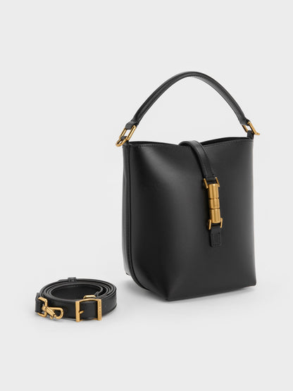 CHARLES & KEITH Popular / Cesia Metallic-Accent Bucket Bag - Black