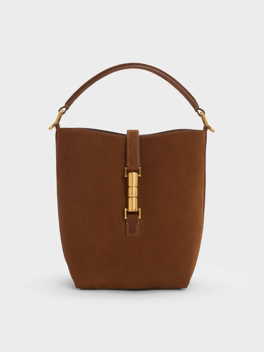 CHARLES & KEITH New / Cesia Metallic-Accent Bucket Bag - Pecan Brown