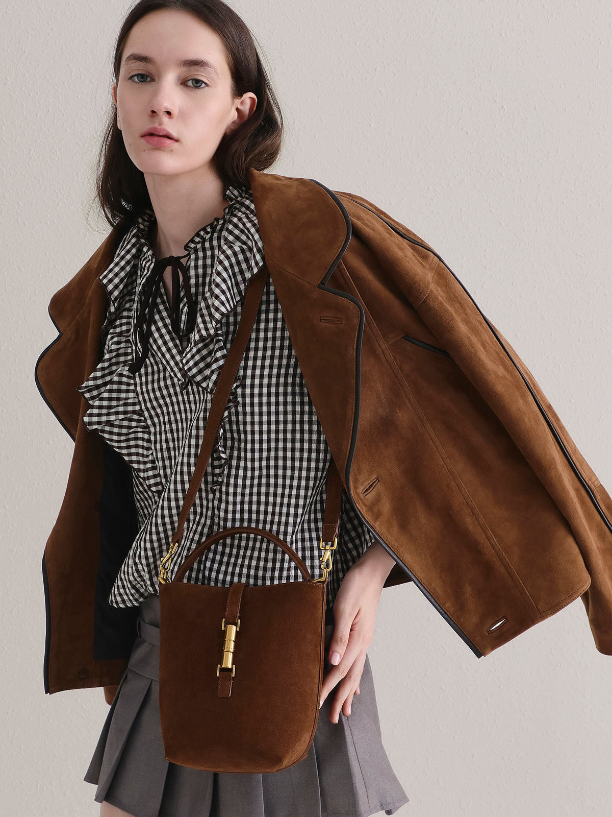 CHARLES & KEITH New / Cesia Metallic-Accent Bucket Bag - Pecan Brown