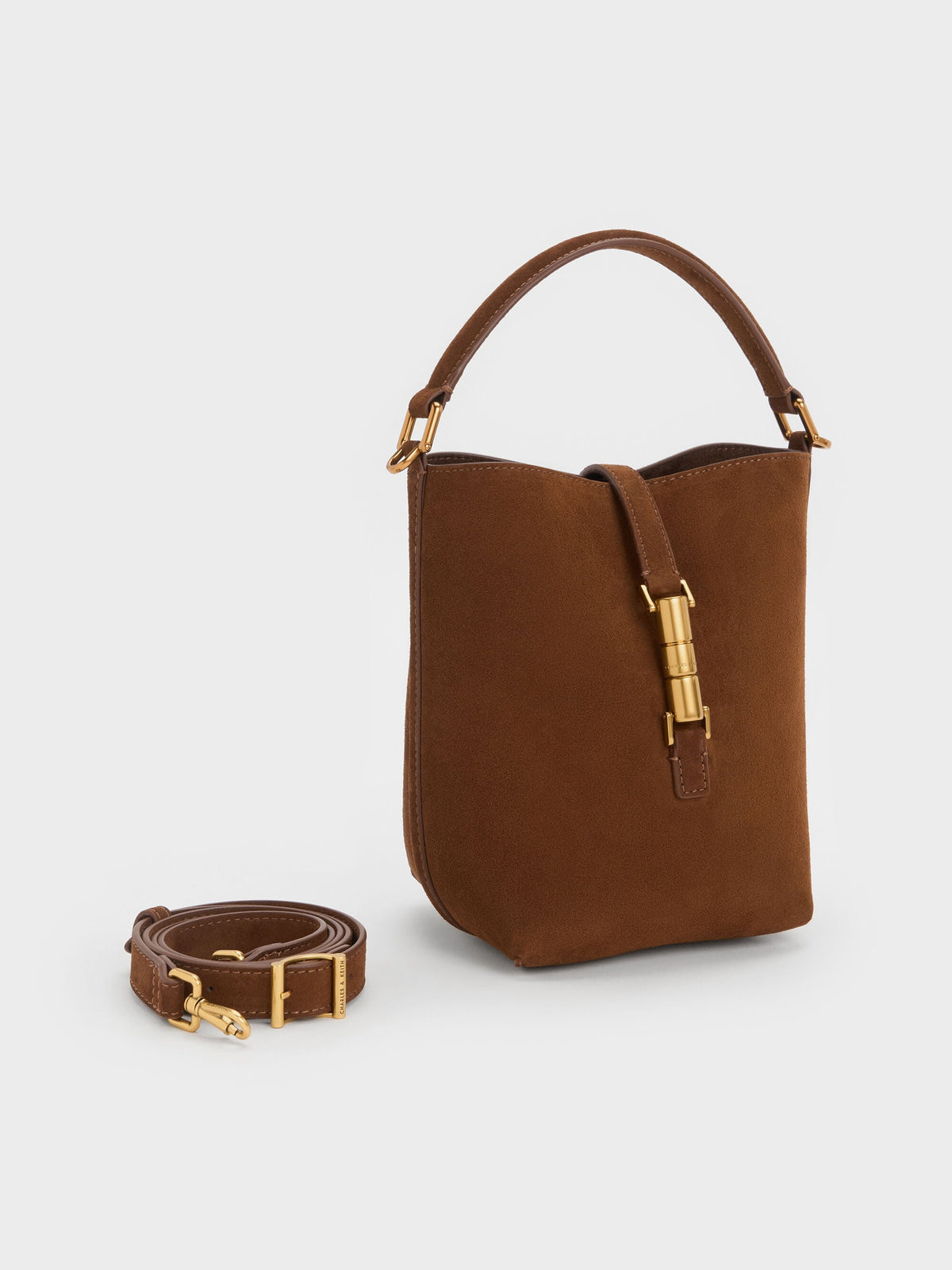 CHARLES & KEITH New / Cesia Metallic-Accent Bucket Bag - Pecan Brown