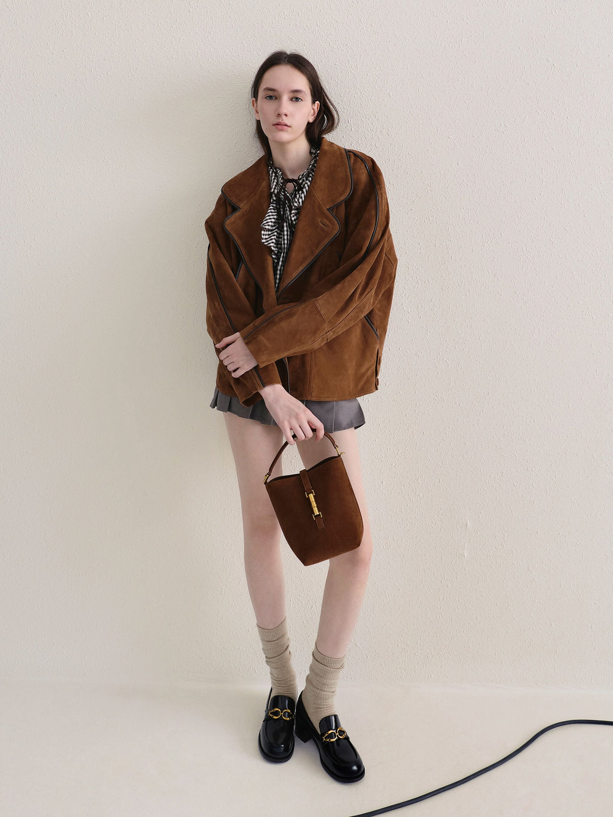 CHARLES & KEITH New / Cesia Metallic-Accent Bucket Bag - Pecan Brown