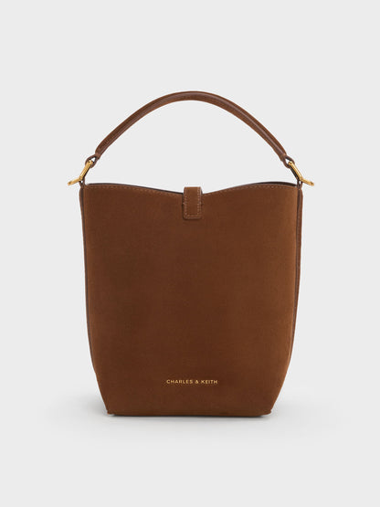 CHARLES & KEITH New / Cesia Metallic-Accent Bucket Bag - Pecan Brown