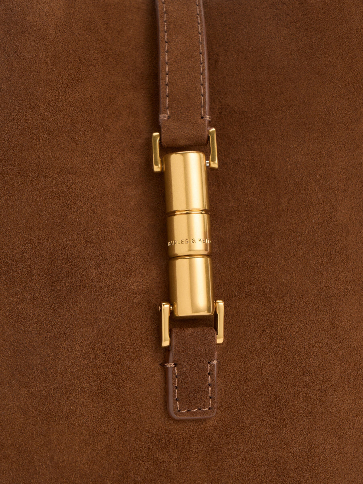 CHARLES & KEITH New / Cesia Metallic-Accent Bucket Bag - Pecan Brown