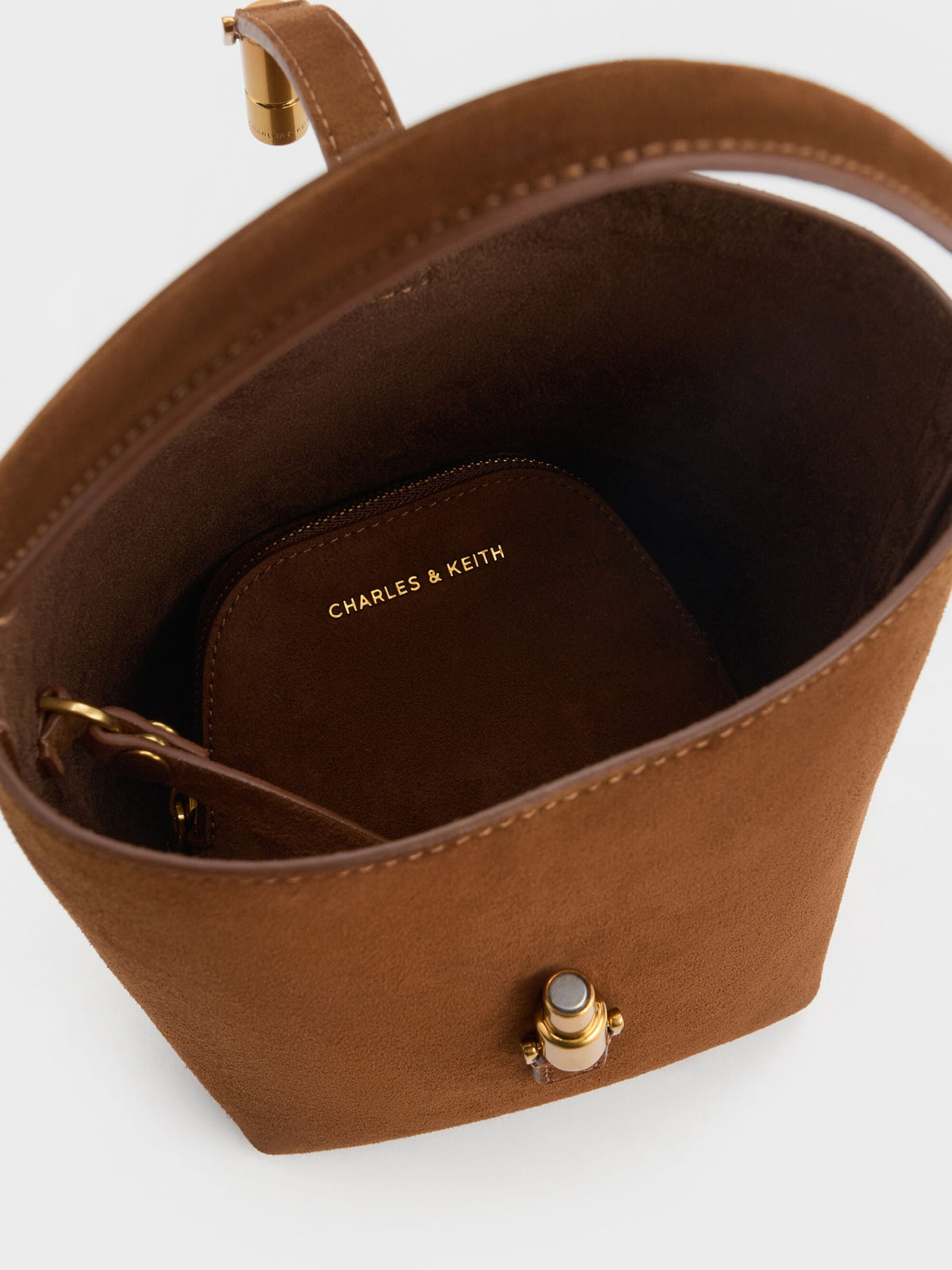CHARLES & KEITH New / Cesia Metallic-Accent Bucket Bag - Pecan Brown