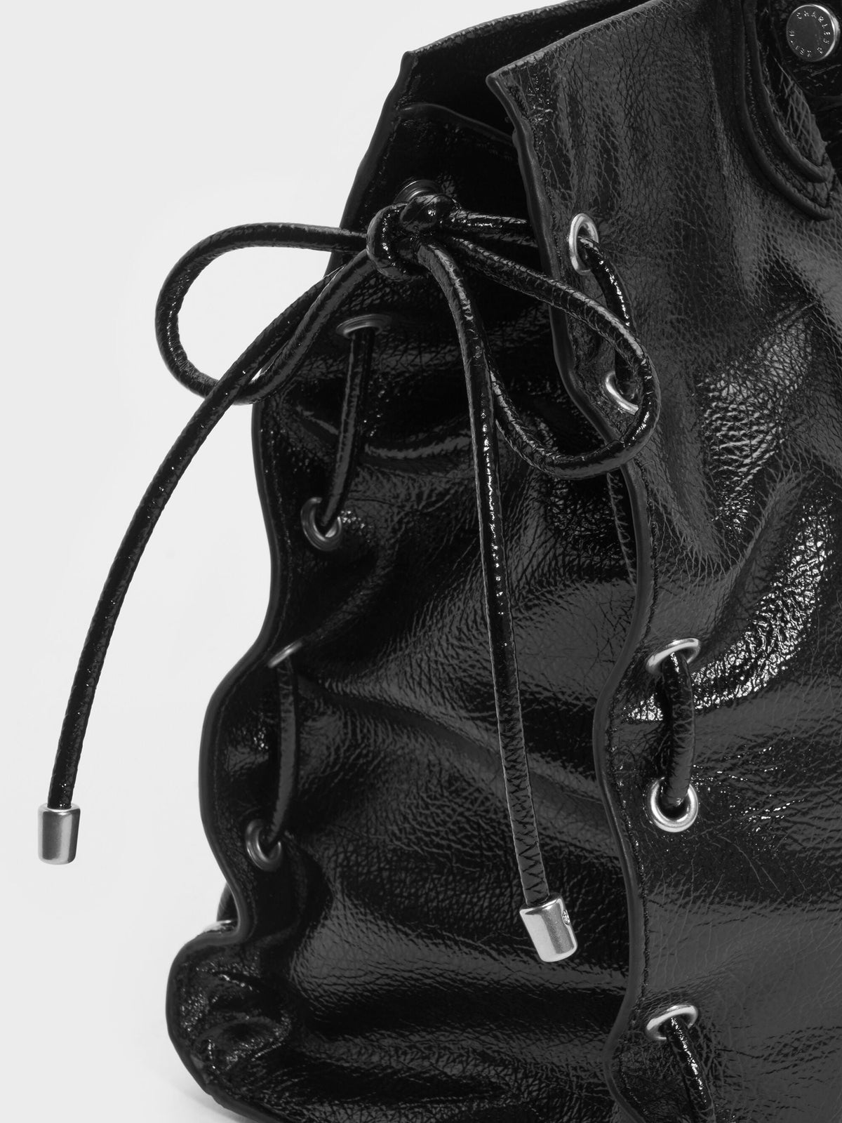 CHARLES & KEITH Hot Sale / Large Nylah Grommet Lace-Up Tote Bag - Noir