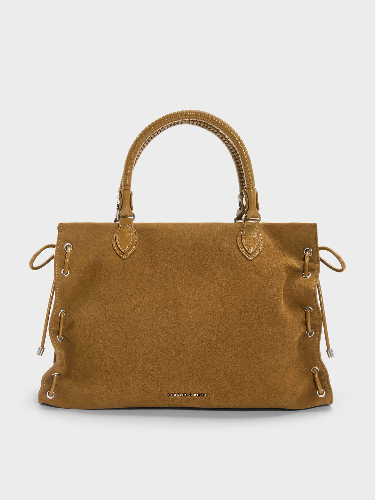 CHARLES & KEITH Best Seller / Large Nylah Grommet Lace-Up Tote Bag - Sahara Sand