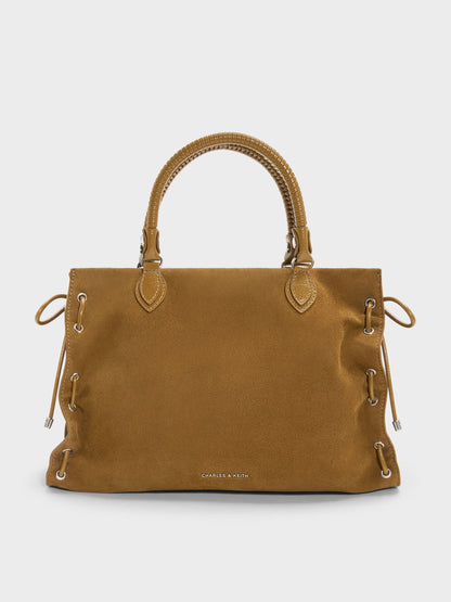CHARLES & KEITH Best Seller / Large Nylah Grommet Lace-Up Tote Bag - Sahara Sand