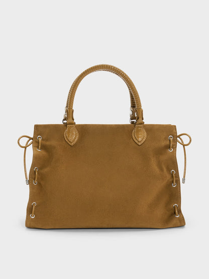 CHARLES & KEITH Best Seller / Large Nylah Grommet Lace-Up Tote Bag - Sahara Sand