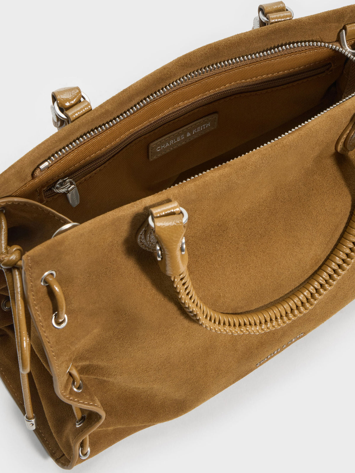 CHARLES & KEITH Best Seller / Large Nylah Grommet Lace-Up Tote Bag - Sahara Sand