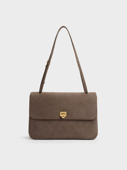 CHARLES & KEITH Everyday / Connie Quilted Shoulder Bag - Stone Grey