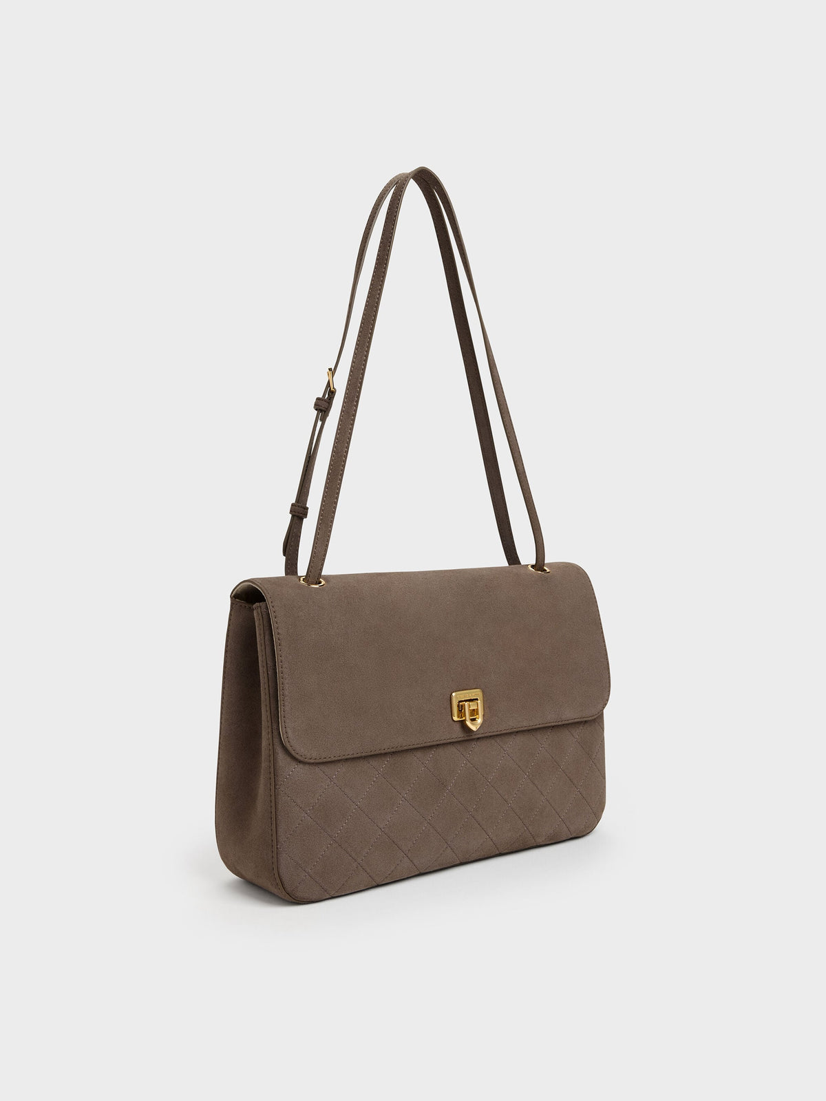 CHARLES & KEITH Everyday / Connie Quilted Shoulder Bag - Stone Grey