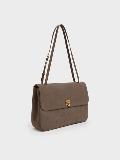 CHARLES & KEITH Everyday / Connie Quilted Shoulder Bag - Stone Grey