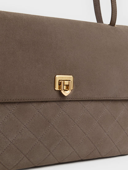 CHARLES & KEITH Everyday / Connie Quilted Shoulder Bag - Stone Grey