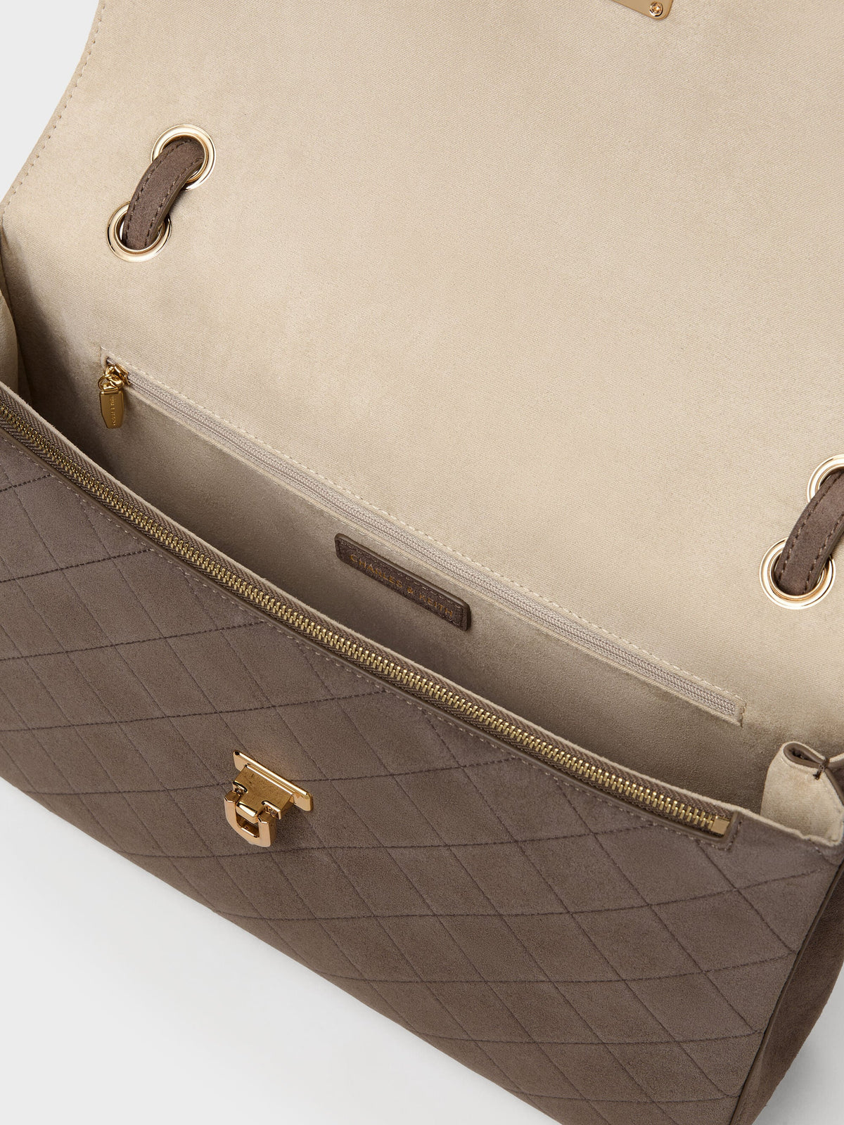 CHARLES & KEITH Everyday / Connie Quilted Shoulder Bag - Stone Grey