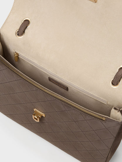 CHARLES & KEITH Everyday / Connie Quilted Shoulder Bag - Stone Grey