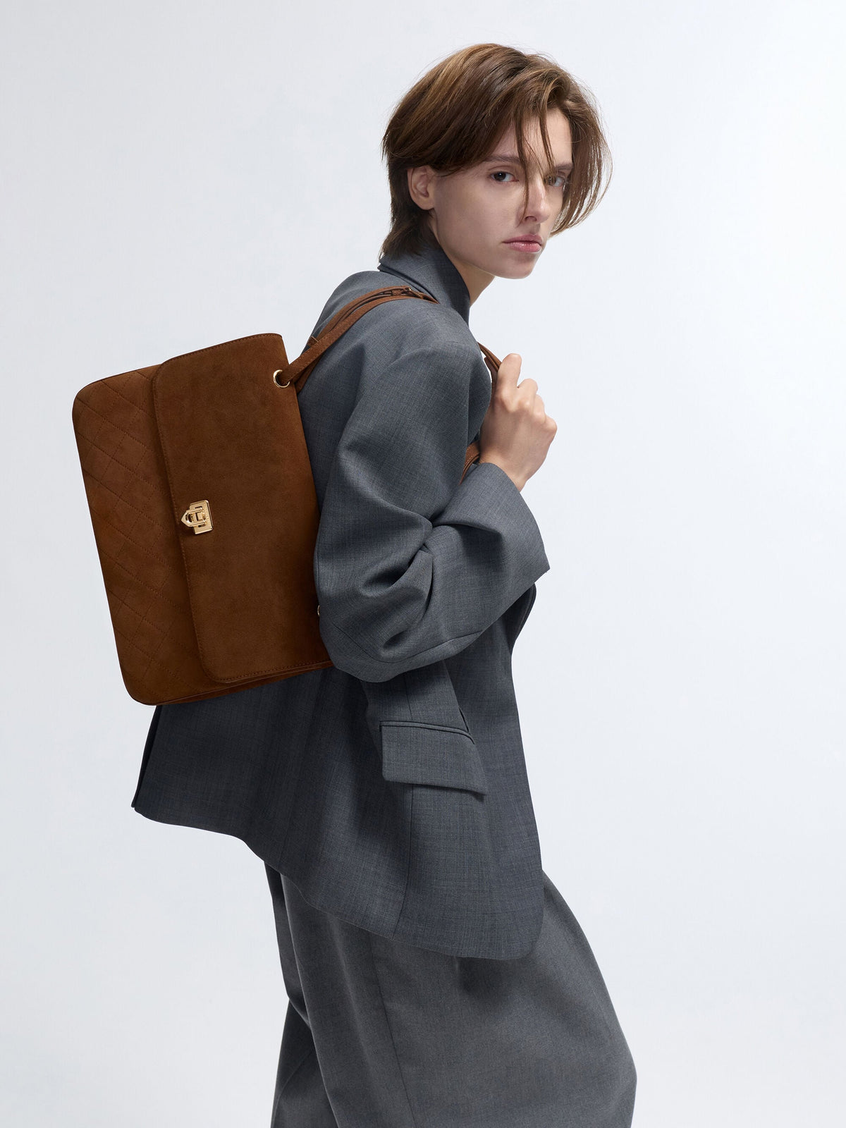 CHARLES & KEITH Popular / Connie Quilted Shoulder Bag - Pecan Brown