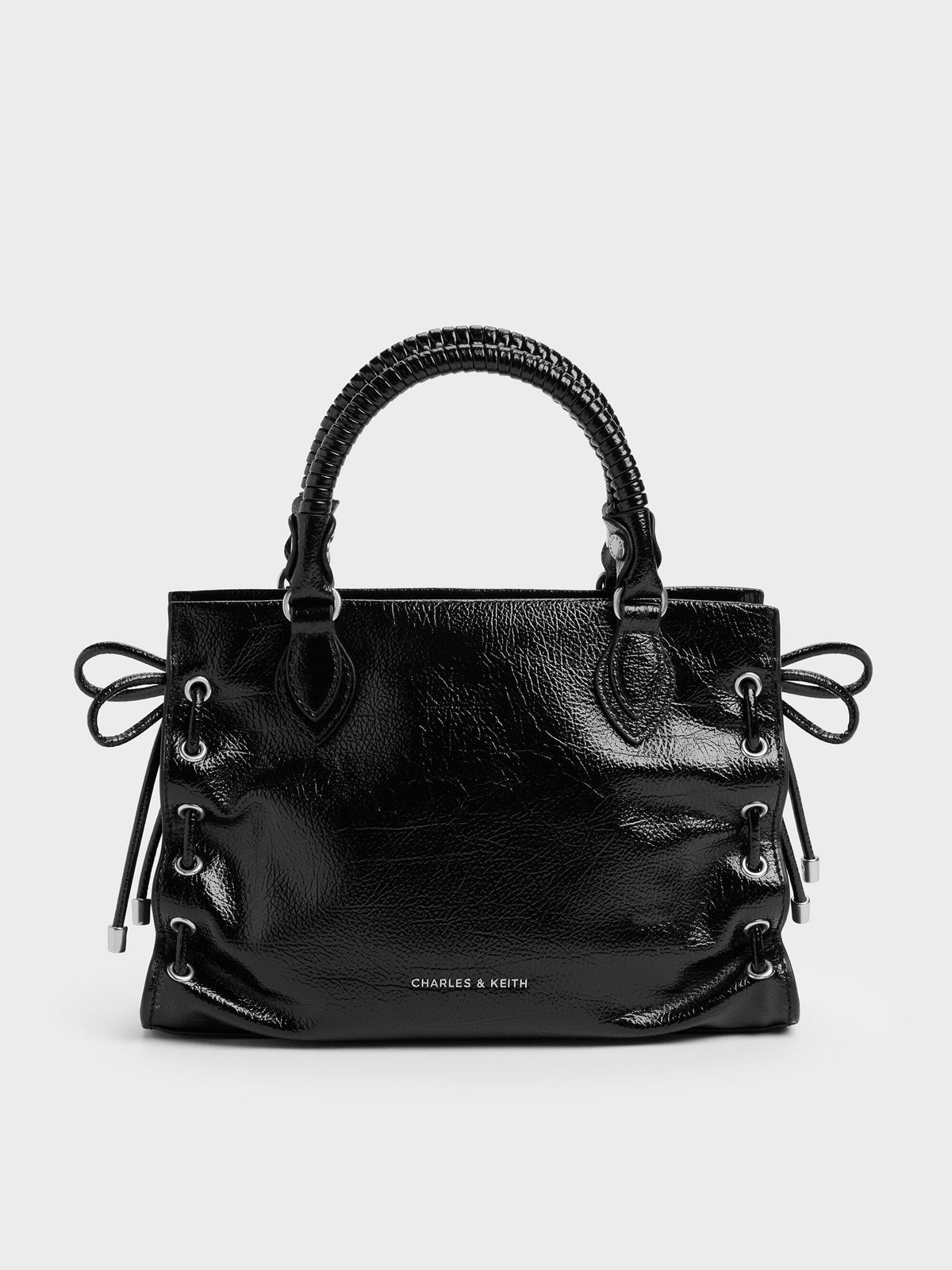 CHARLES & KEITH Special Offer / Mini Nylah Grommet Lace-Up Tote Bag - Noir