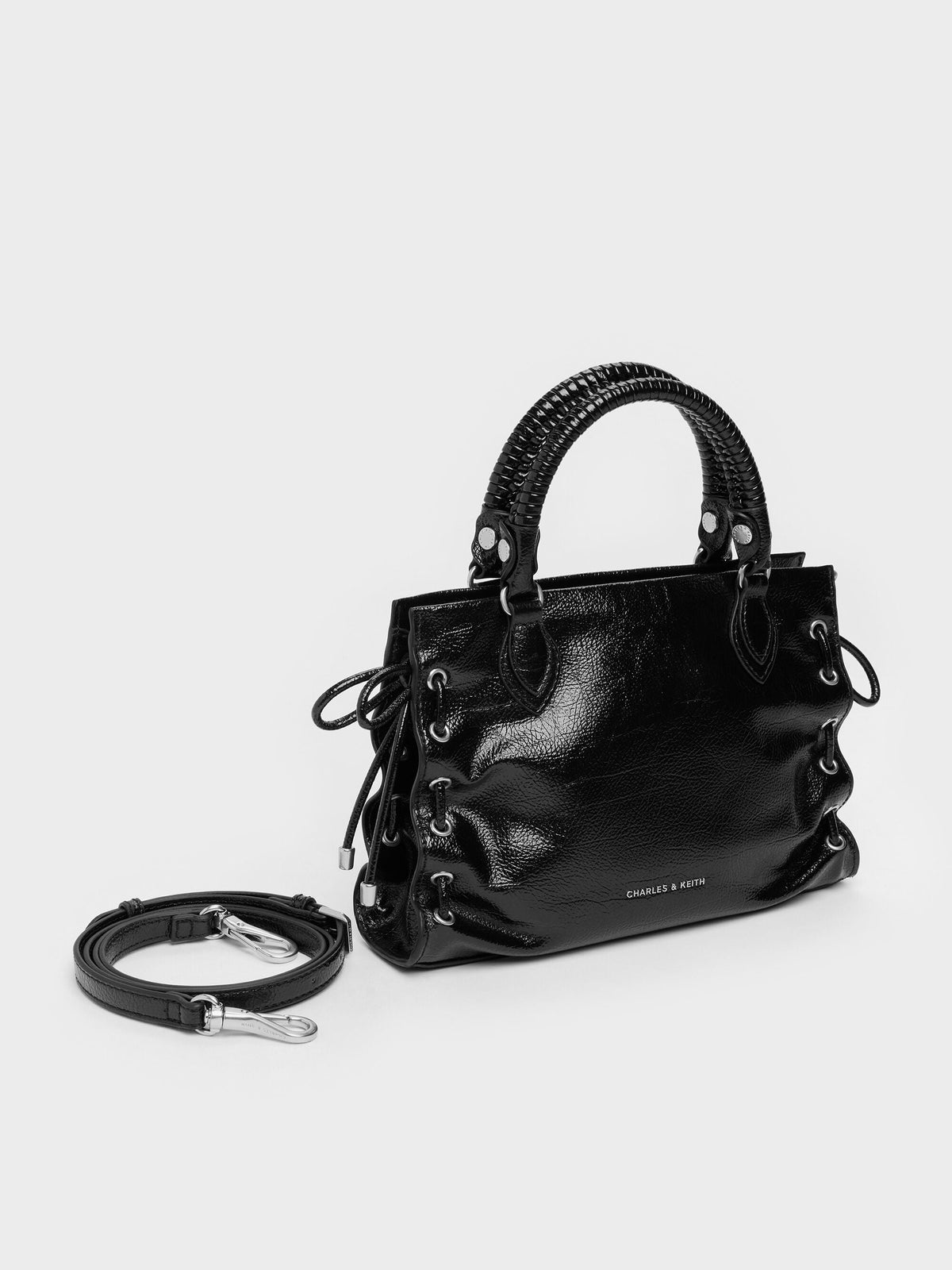 CHARLES & KEITH Special Offer / Mini Nylah Grommet Lace-Up Tote Bag - Noir