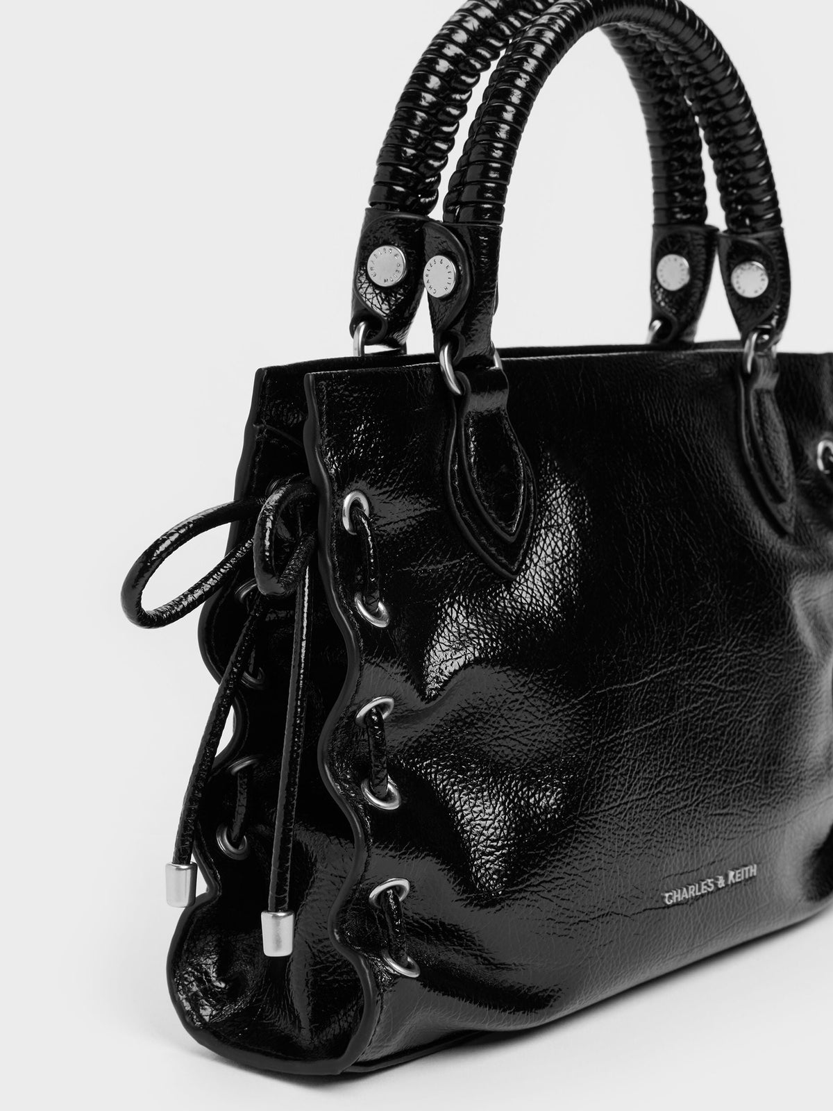 CHARLES & KEITH Special Offer / Mini Nylah Grommet Lace-Up Tote Bag - Noir