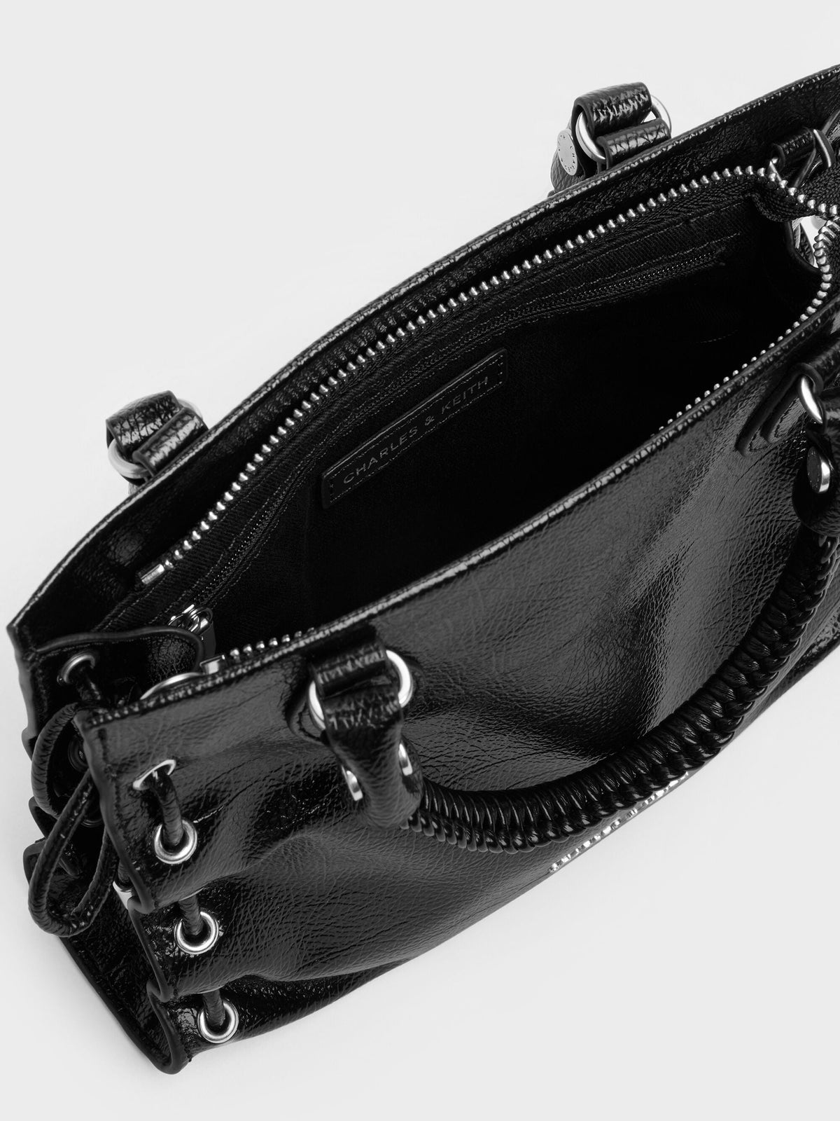 CHARLES & KEITH Special Offer / Mini Nylah Grommet Lace-Up Tote Bag - Noir