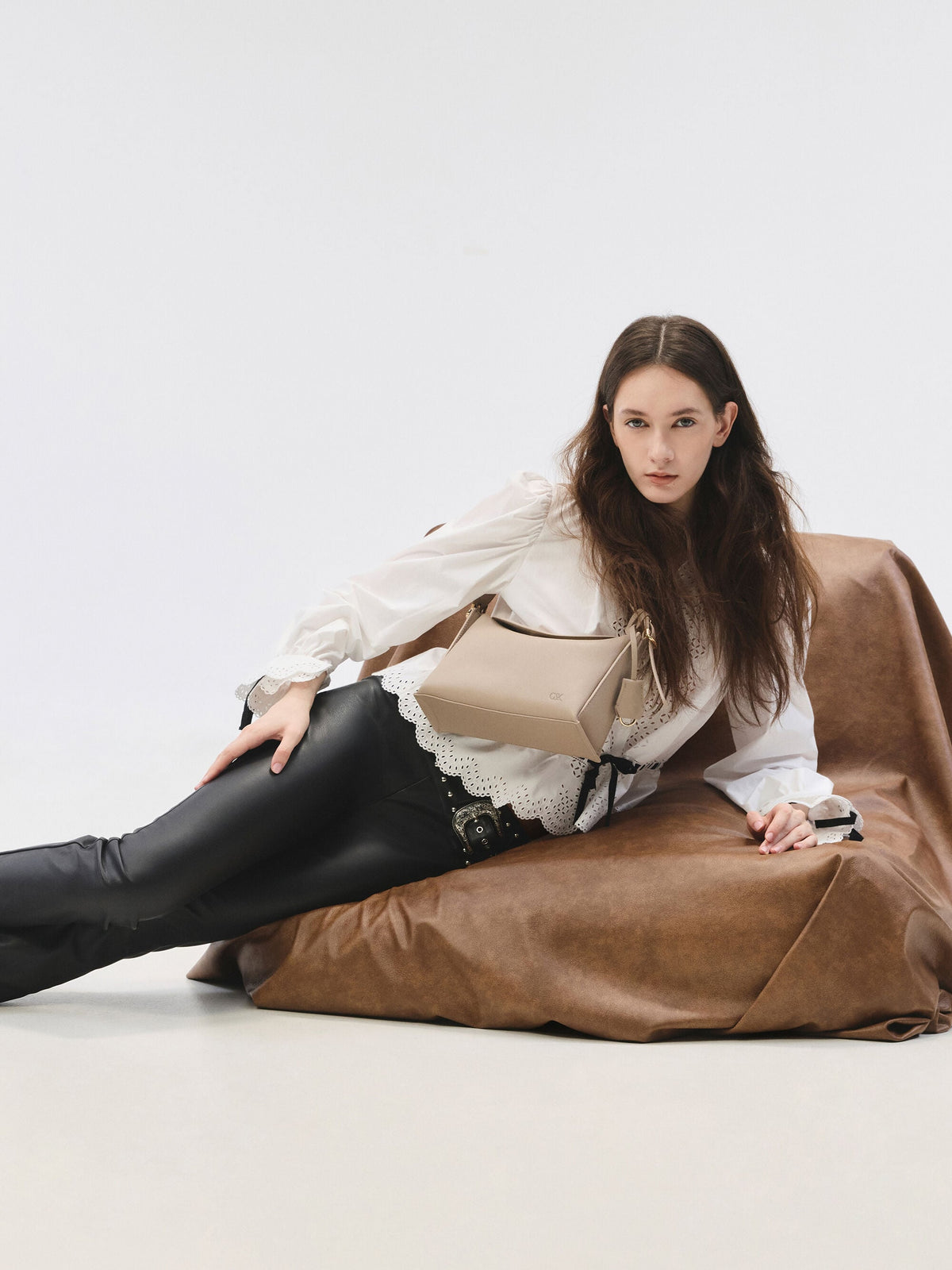 CHARLES & KEITH Trending / Leather Top-Flap Hobo Bag - Taupe