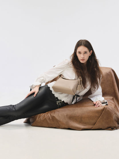 CHARLES & KEITH Trending / Leather Top-Flap Hobo Bag - Taupe